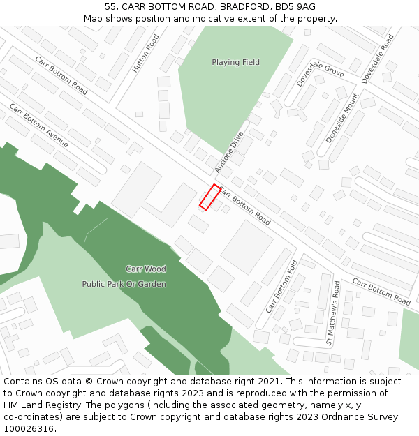 55, CARR BOTTOM ROAD, BRADFORD, BD5 9AG: Location map and indicative extent of plot