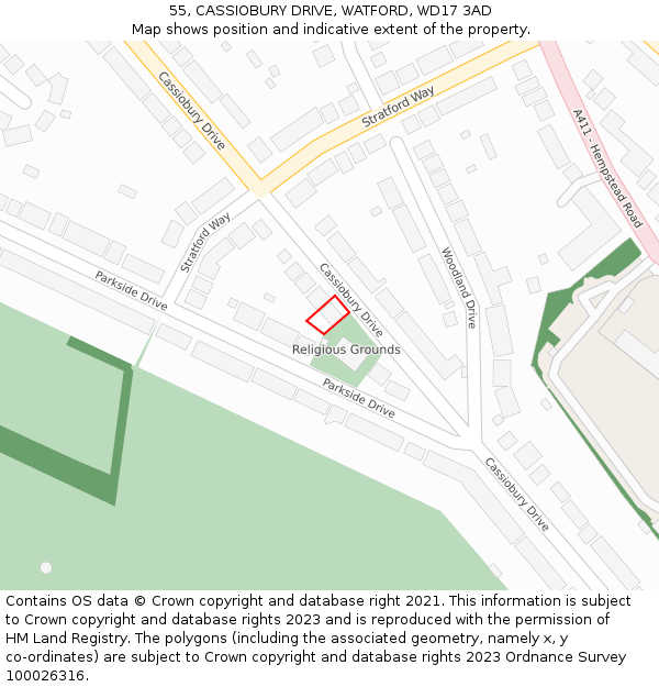 55, CASSIOBURY DRIVE, WATFORD, WD17 3AD: Location map and indicative extent of plot