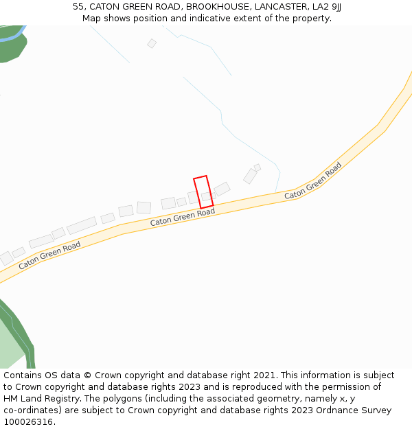 55, CATON GREEN ROAD, BROOKHOUSE, LANCASTER, LA2 9JJ: Location map and indicative extent of plot