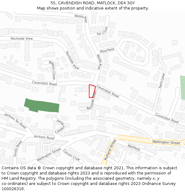 55, CAVENDISH ROAD, MATLOCK, DE4 3GY: Location map and indicative extent of plot