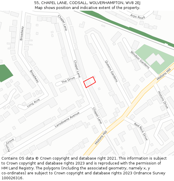 55, CHAPEL LANE, CODSALL, WOLVERHAMPTON, WV8 2EJ: Location map and indicative extent of plot