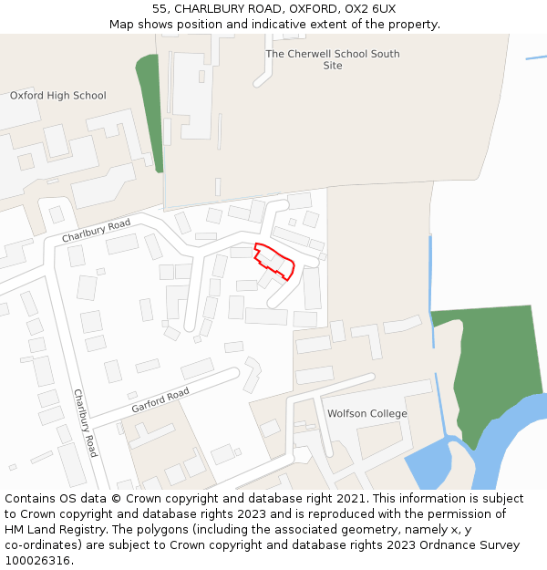 55, CHARLBURY ROAD, OXFORD, OX2 6UX: Location map and indicative extent of plot