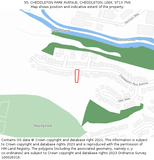 55, CHEDDLETON PARK AVENUE, CHEDDLETON, LEEK, ST13 7NS: Location map and indicative extent of plot