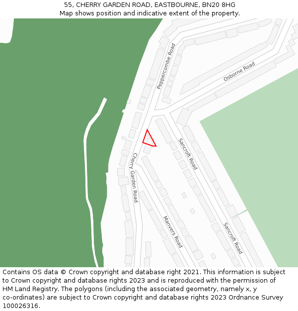 55, CHERRY GARDEN ROAD, EASTBOURNE, BN20 8HG: Location map and indicative extent of plot