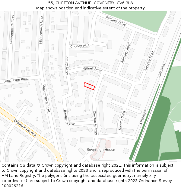 55, CHETTON AVENUE, COVENTRY, CV6 3LA: Location map and indicative extent of plot