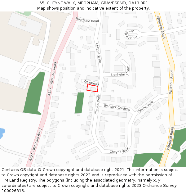 55, CHEYNE WALK, MEOPHAM, GRAVESEND, DA13 0PF: Location map and indicative extent of plot