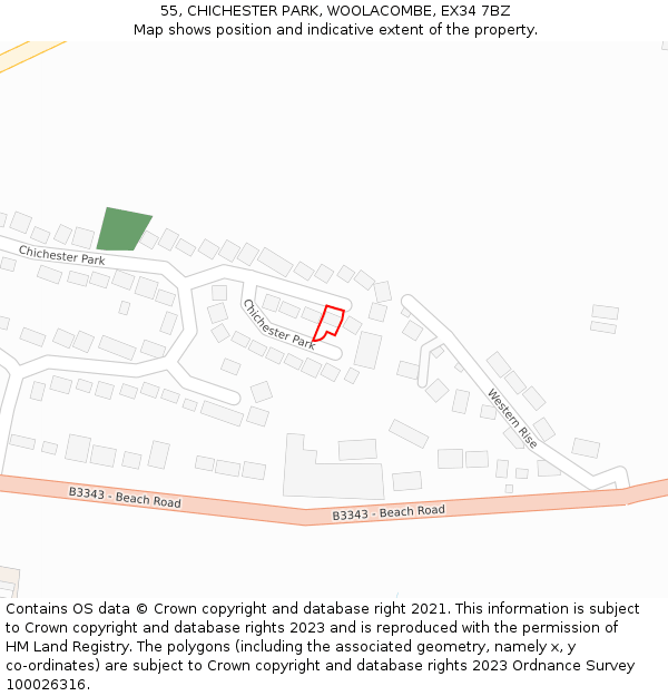 55, CHICHESTER PARK, WOOLACOMBE, EX34 7BZ: Location map and indicative extent of plot