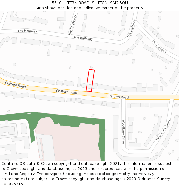 55, CHILTERN ROAD, SUTTON, SM2 5QU: Location map and indicative extent of plot