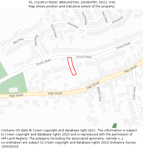 55, CHURCH ROAD, BRAUNSTON, DAVENTRY, NN11 7HQ: Location map and indicative extent of plot