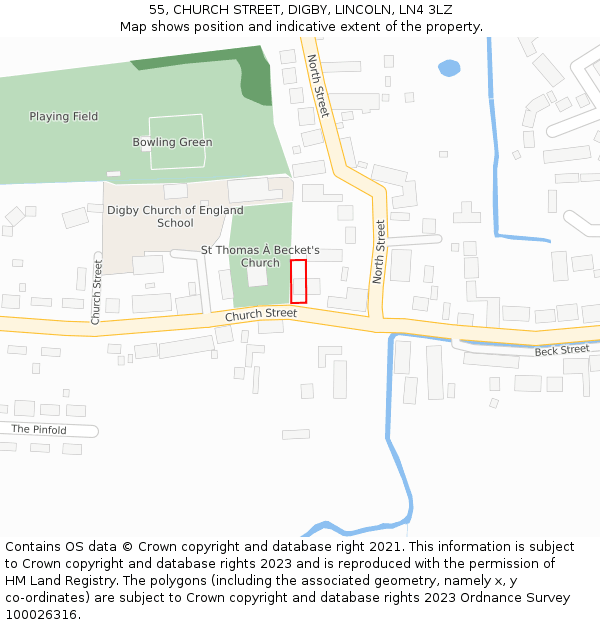 55, CHURCH STREET, DIGBY, LINCOLN, LN4 3LZ: Location map and indicative extent of plot