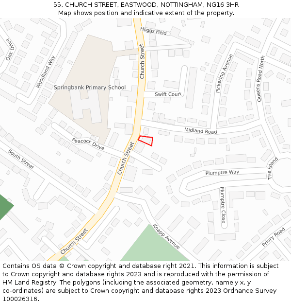 55, CHURCH STREET, EASTWOOD, NOTTINGHAM, NG16 3HR: Location map and indicative extent of plot