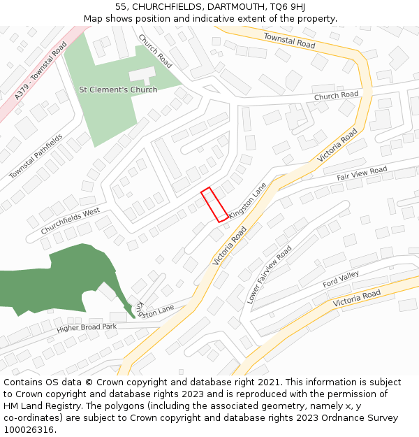 55, CHURCHFIELDS, DARTMOUTH, TQ6 9HJ: Location map and indicative extent of plot