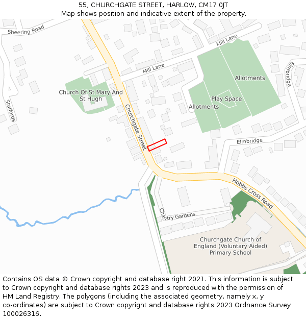 55, CHURCHGATE STREET, HARLOW, CM17 0JT: Location map and indicative extent of plot