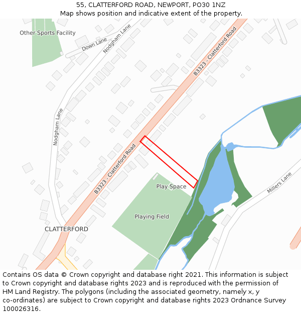 55, CLATTERFORD ROAD, NEWPORT, PO30 1NZ: Location map and indicative extent of plot