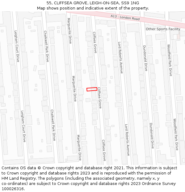 55, CLIFFSEA GROVE, LEIGH-ON-SEA, SS9 1NG: Location map and indicative extent of plot