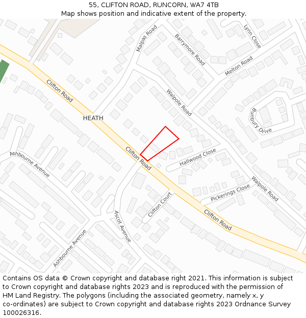 55, CLIFTON ROAD, RUNCORN, WA7 4TB: Location map and indicative extent of plot