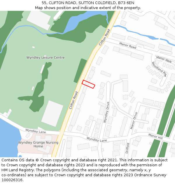 55, CLIFTON ROAD, SUTTON COLDFIELD, B73 6EN: Location map and indicative extent of plot