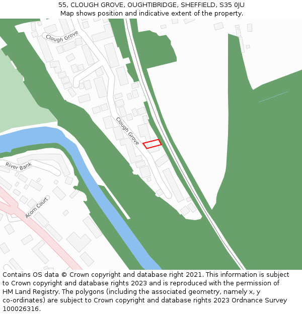 55, CLOUGH GROVE, OUGHTIBRIDGE, SHEFFIELD, S35 0JU: Location map and indicative extent of plot