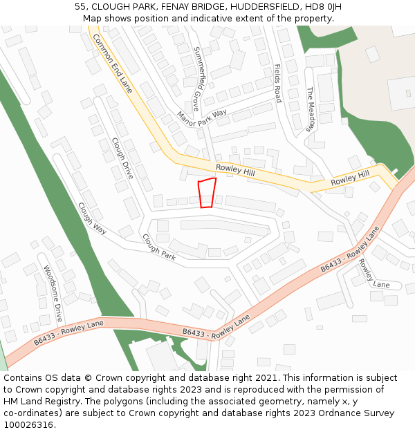 55, CLOUGH PARK, FENAY BRIDGE, HUDDERSFIELD, HD8 0JH: Location map and indicative extent of plot