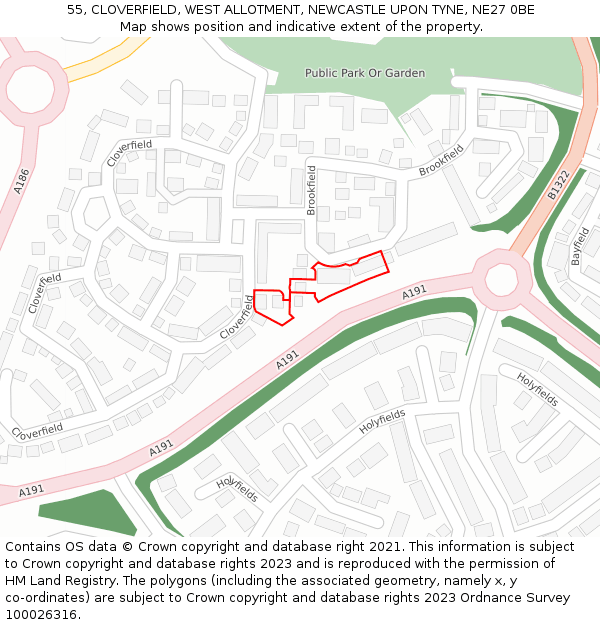 55, CLOVERFIELD, WEST ALLOTMENT, NEWCASTLE UPON TYNE, NE27 0BE: Location map and indicative extent of plot