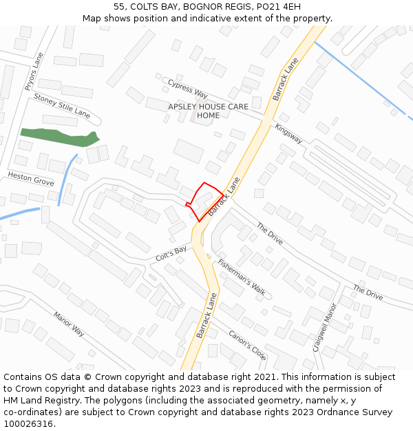 55, COLTS BAY, BOGNOR REGIS, PO21 4EH: Location map and indicative extent of plot