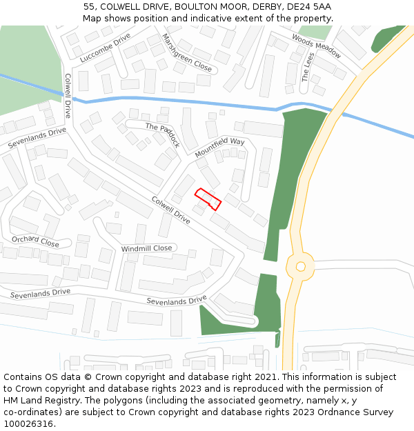 55, COLWELL DRIVE, BOULTON MOOR, DERBY, DE24 5AA: Location map and indicative extent of plot