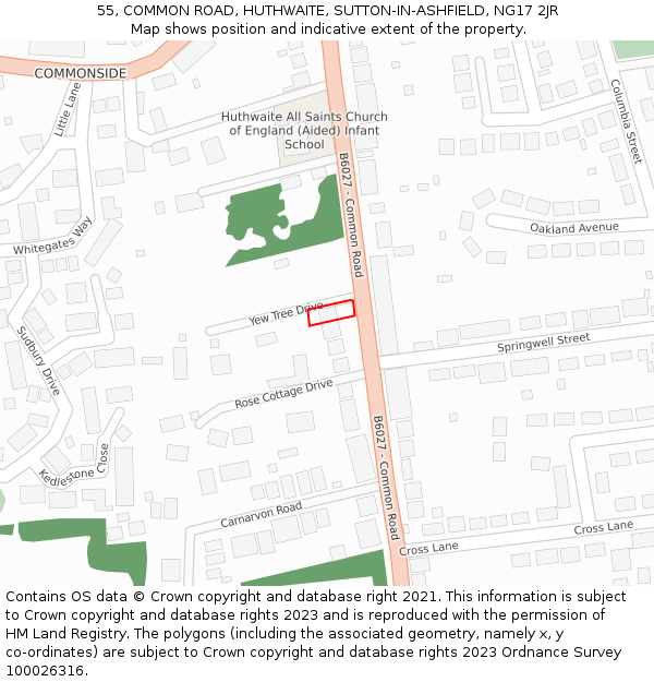 55, COMMON ROAD, HUTHWAITE, SUTTON-IN-ASHFIELD, NG17 2JR: Location map and indicative extent of plot