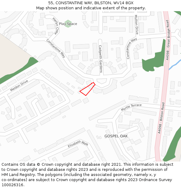 55, CONSTANTINE WAY, BILSTON, WV14 8GX: Location map and indicative extent of plot