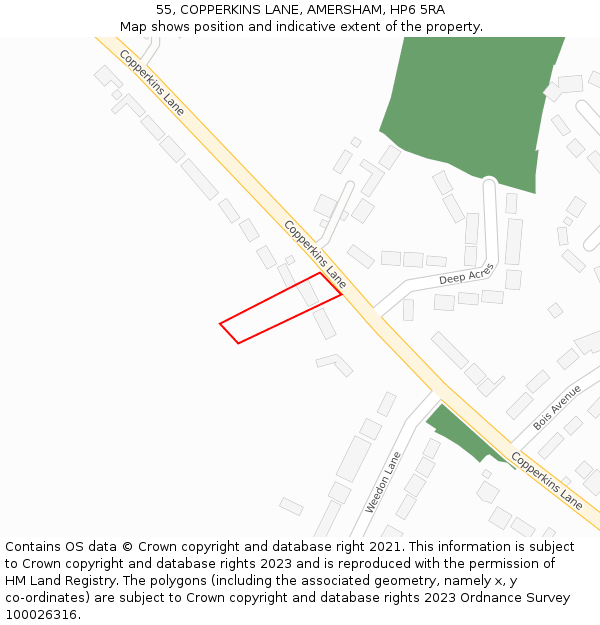 55, COPPERKINS LANE, AMERSHAM, HP6 5RA: Location map and indicative extent of plot