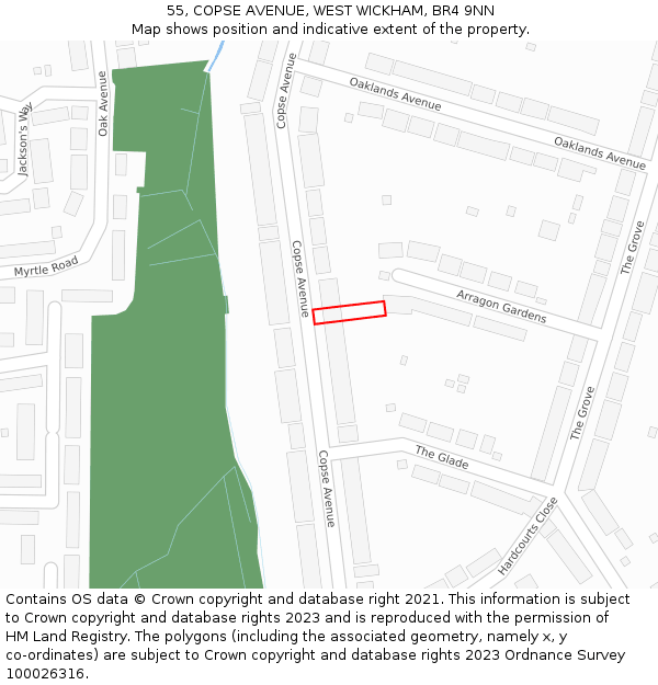 55, COPSE AVENUE, WEST WICKHAM, BR4 9NN: Location map and indicative extent of plot