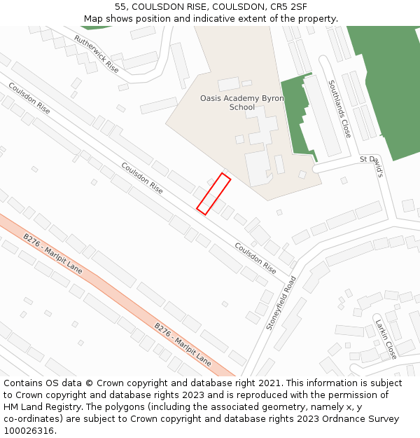 55, COULSDON RISE, COULSDON, CR5 2SF: Location map and indicative extent of plot