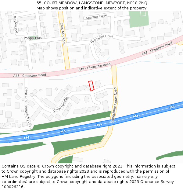 55, COURT MEADOW, LANGSTONE, NEWPORT, NP18 2NQ: Location map and indicative extent of plot