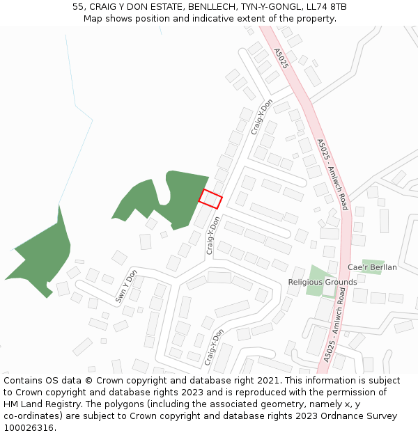 55, CRAIG Y DON ESTATE, BENLLECH, TYN-Y-GONGL, LL74 8TB: Location map and indicative extent of plot