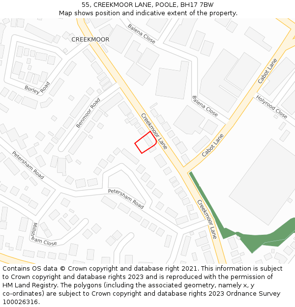 55, CREEKMOOR LANE, POOLE, BH17 7BW: Location map and indicative extent of plot