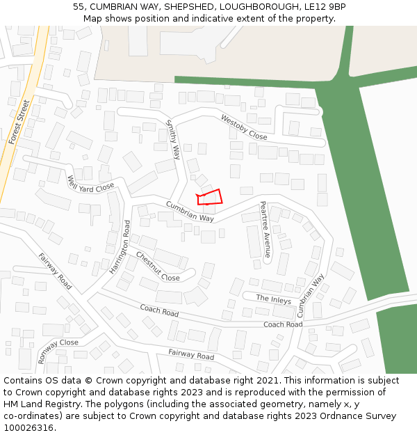 55, CUMBRIAN WAY, SHEPSHED, LOUGHBOROUGH, LE12 9BP: Location map and indicative extent of plot