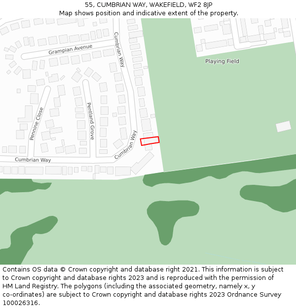 55, CUMBRIAN WAY, WAKEFIELD, WF2 8JP: Location map and indicative extent of plot