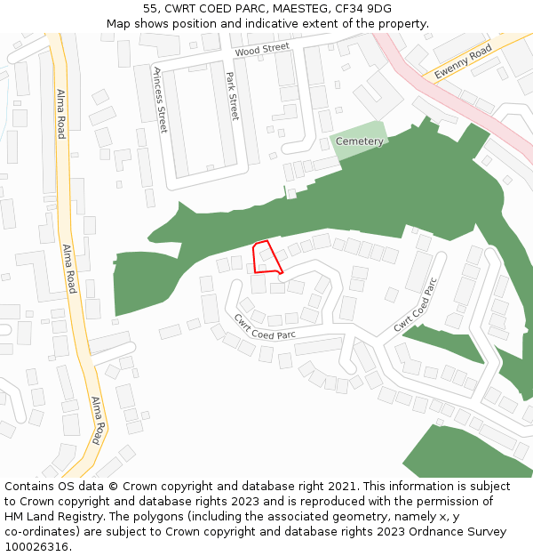 55, CWRT COED PARC, MAESTEG, CF34 9DG: Location map and indicative extent of plot