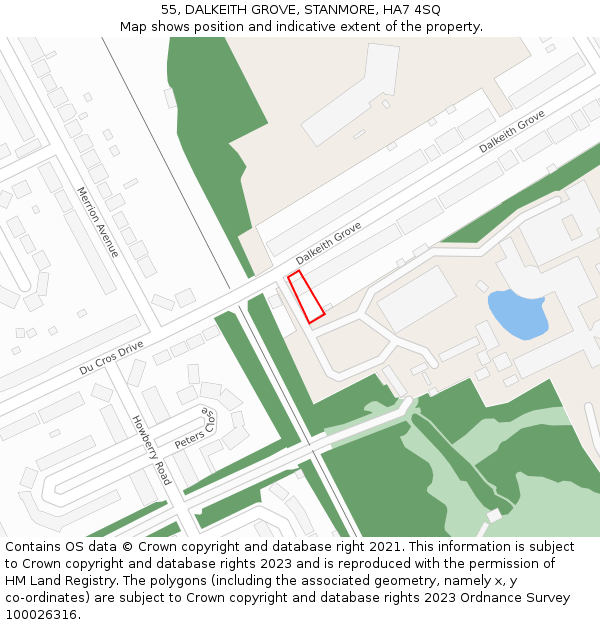 55, DALKEITH GROVE, STANMORE, HA7 4SQ: Location map and indicative extent of plot