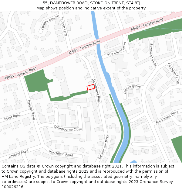 55, DANEBOWER ROAD, STOKE-ON-TRENT, ST4 8TJ: Location map and indicative extent of plot