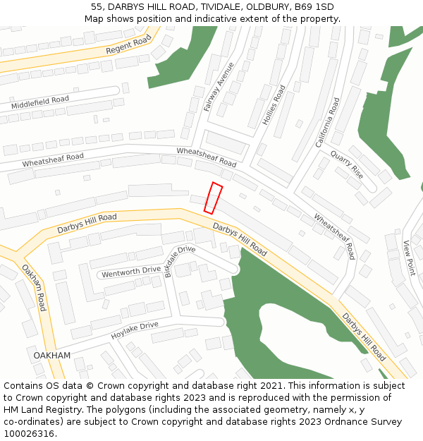 55, DARBYS HILL ROAD, TIVIDALE, OLDBURY, B69 1SD: Location map and indicative extent of plot