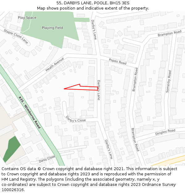 55, DARBYS LANE, POOLE, BH15 3ES: Location map and indicative extent of plot