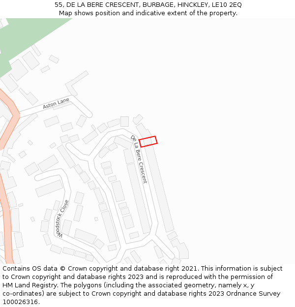 55, DE LA BERE CRESCENT, BURBAGE, HINCKLEY, LE10 2EQ: Location map and indicative extent of plot