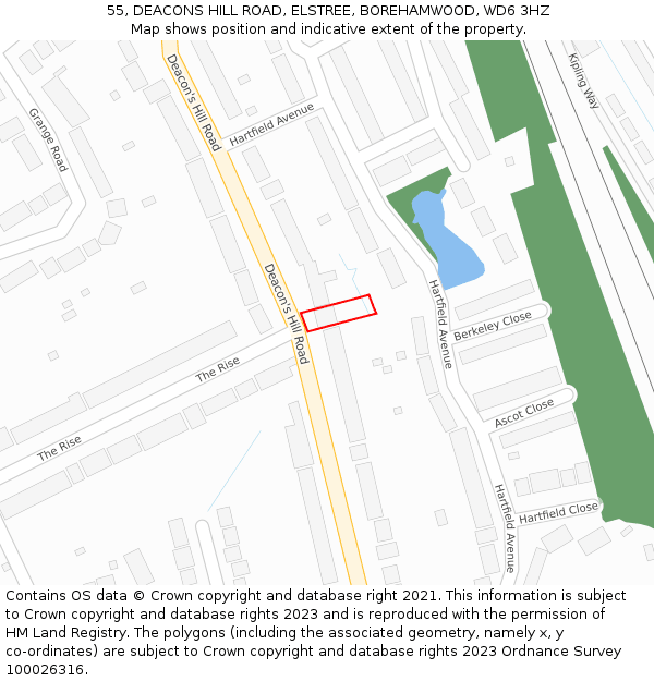 55, DEACONS HILL ROAD, ELSTREE, BOREHAMWOOD, WD6 3HZ: Location map and indicative extent of plot