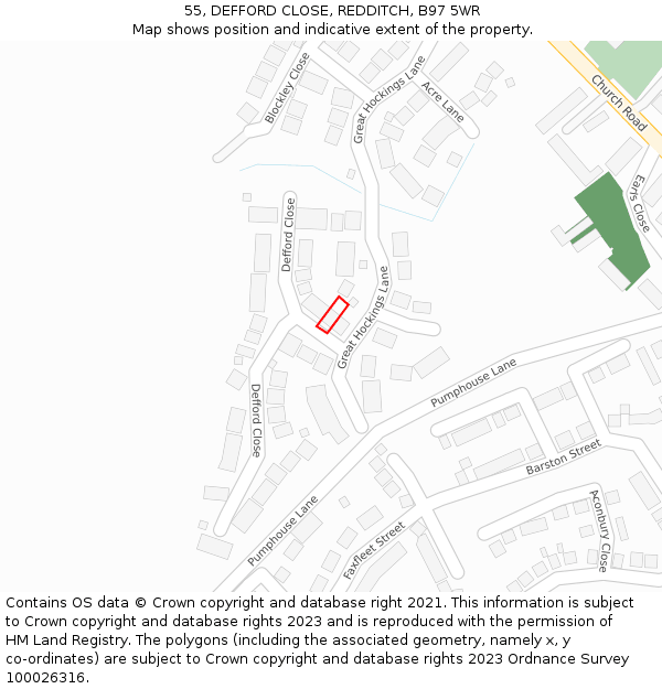 55, DEFFORD CLOSE, REDDITCH, B97 5WR: Location map and indicative extent of plot