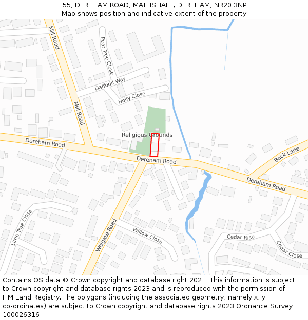 55, DEREHAM ROAD, MATTISHALL, DEREHAM, NR20 3NP: Location map and indicative extent of plot