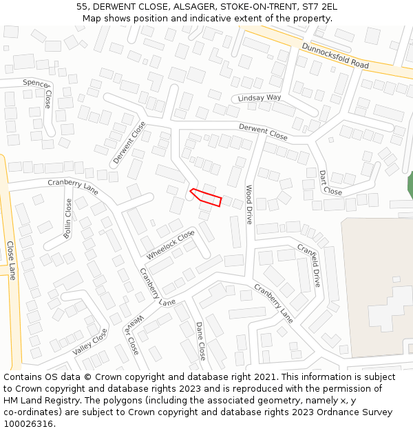 55, DERWENT CLOSE, ALSAGER, STOKE-ON-TRENT, ST7 2EL: Location map and indicative extent of plot