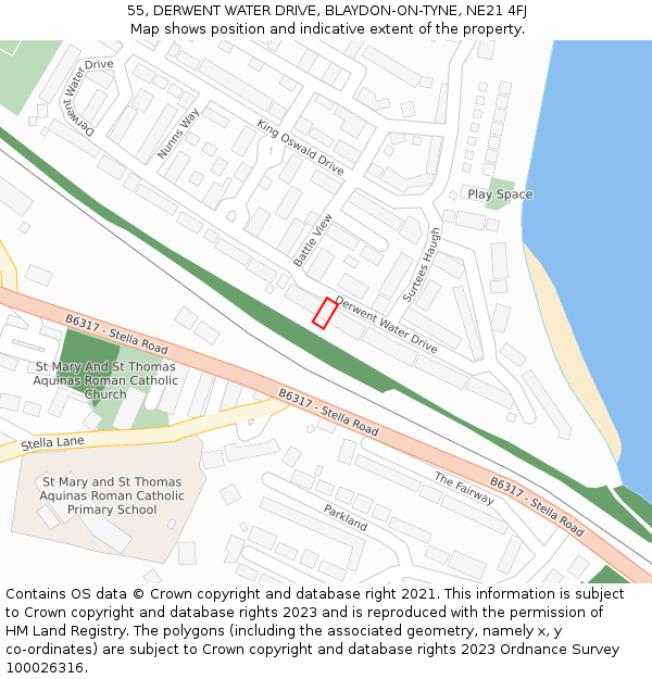 55, DERWENT WATER DRIVE, BLAYDON-ON-TYNE, NE21 4FJ: Location map and indicative extent of plot