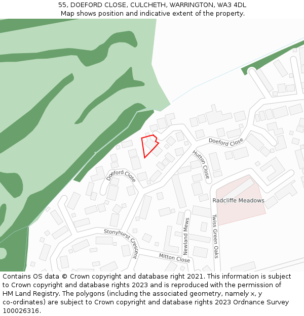 55, DOEFORD CLOSE, CULCHETH, WARRINGTON, WA3 4DL: Location map and indicative extent of plot