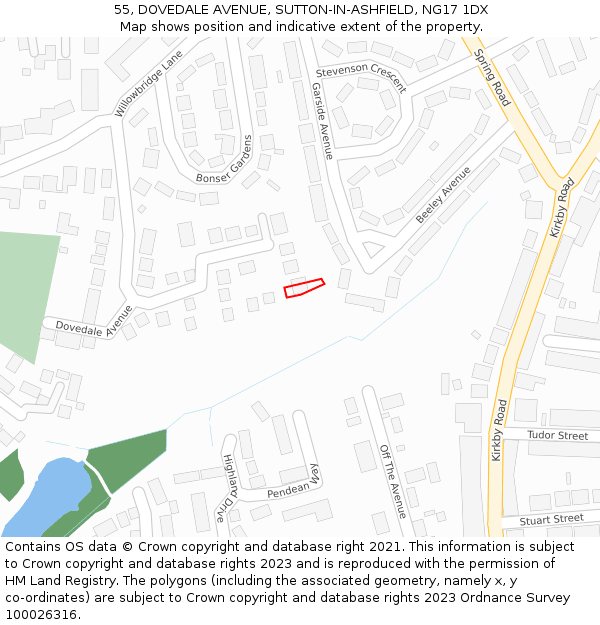 55, DOVEDALE AVENUE, SUTTON-IN-ASHFIELD, NG17 1DX: Location map and indicative extent of plot