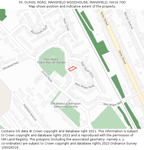 55, DUNSIL ROAD, MANSFIELD WOODHOUSE, MANSFIELD, NG19 7GD: Location map and indicative extent of plot